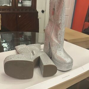 Jessica Simpson Silver Sparkle platform Heeled Boots